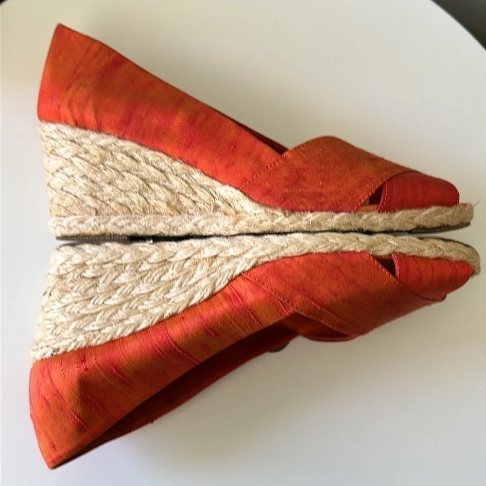 Lauren Ralph Lauren Silk Open Toe Espadrille Iridescent Orange & Gold Size 8.5